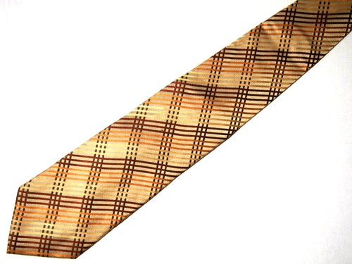 Adolfo Mens Necktie Tie Gold Orange Brown Checkered Silk 60" Career - Picture 2 of 3