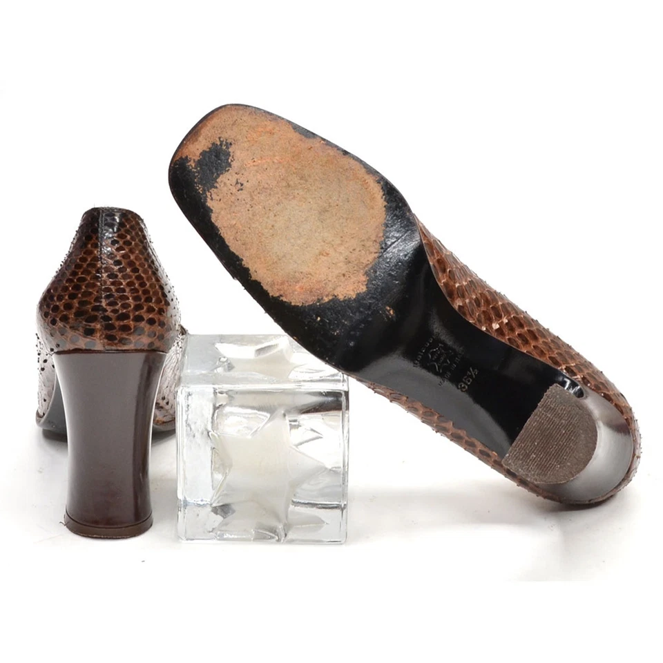 Womens Patrick Cox Snake Skin Dress Pumps 36.5 / 6.5 Brown High Heel Shoes Italy - Image 3 of 3