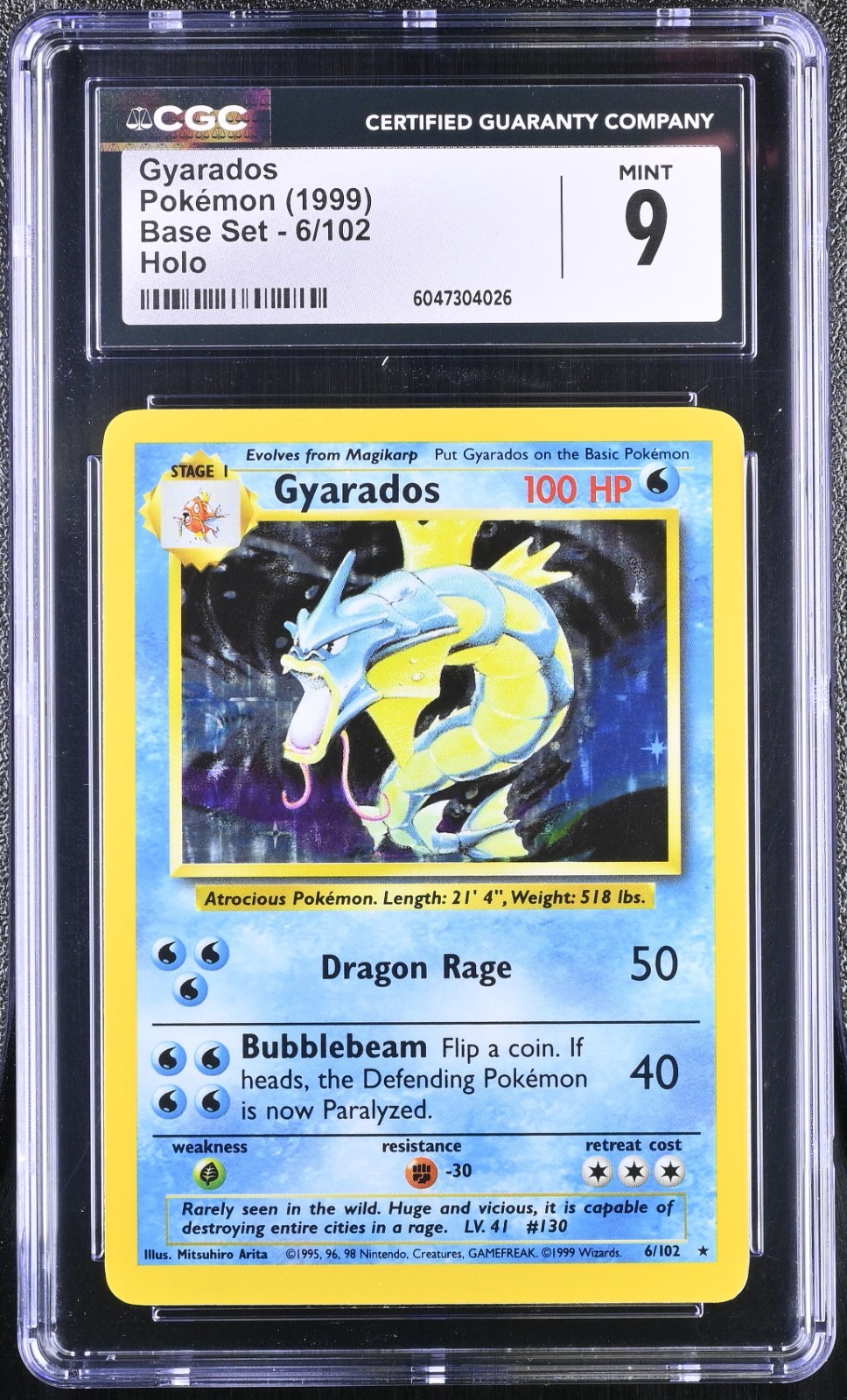 CGC 9 Gyarados Holo Pokemon Card - Base Set Unlimited 6/102