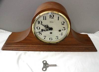 VINTAGE RIDGEWAY KEY WIND UP WOOD MANTEL CLOCK GERMANY FRANZ HERMLE CHIME STRIKE