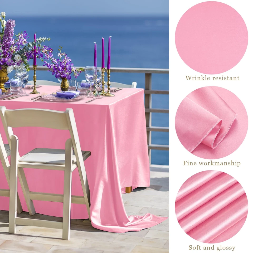 4 Packs Pink Satin Tablecloth 102 x 58 Inch Overlay Satin Table Cover Rectang... - Image 3 of 4