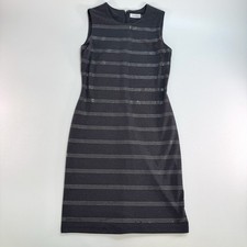 Calvin Klein Gray Sleeveless Sheath Dress Size 4 Rhinestone Stripe Business EUC