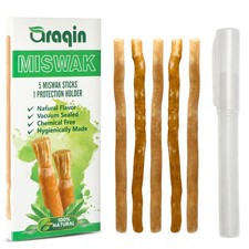 Pack of 5 Miswak Sticks for Teeth with 1 Holder - Natural Toothbrush Stick fo...