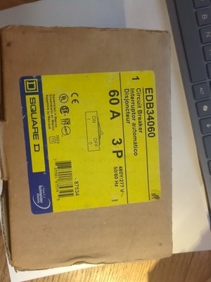 SQUARE D EDB34060 480/277 18KA 60 AMP, 3 POLE CIRCUIT BREAKER