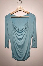 Kettlewell Size M Cora Top 3/4 Sleeve Jersey Duck Egg Blue SU Cowl Neck Classic