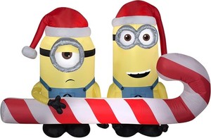 60" Minion Stuart & Kevin w Candy Cane Airblown Inflatable Christmas Decor