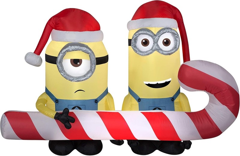 60" Minion Stuart & Kevin w Candy Cane Airblown Inflatable Christmas Decor