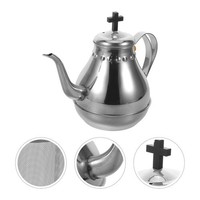 Stainless Silver Tea Pot: Vintage Teapot with Cross - 1.2L Metal Water Kettle
