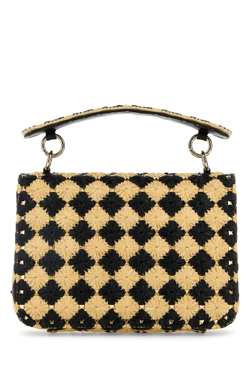 VALENTINO GARAVANI Rockstud Spike Medium Black Yellow Raffia Shoulder Bag New image 3