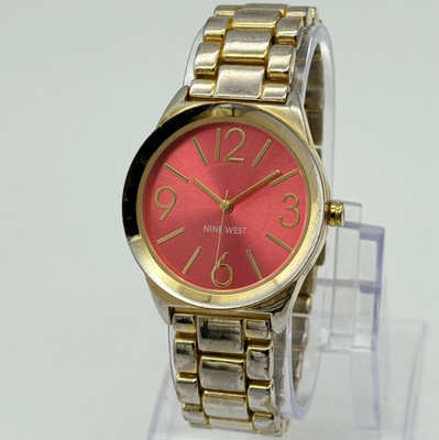 Women's NINE WEST 9W Gold Tone Classic Quartz Bracelet Watch, Pink Dial, NW/1662