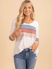 BIBI Women's True to Self Color Blocked Striped Top Sz M Box F 