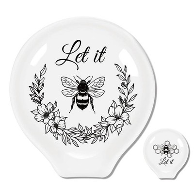 2Pcs Coffee Ceramic Spoon Rest Bee and Hive Pattern 3.34''x3.54'' Cute Spoon Ho...