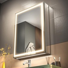 LED Lighted Bathroom Medicine Mirror Cabinet W/ Sockets USBs Anti-Fog Dimmable