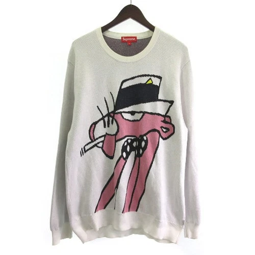 Pull Supreme 14SS rose panthère tricot manches longues blanc L occasion f9ba4023edec05da