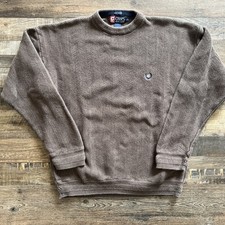 Chaps Ralph Lauren Men  s L Brown Knit Chunky Cotton Sweater WORN Hand Framed