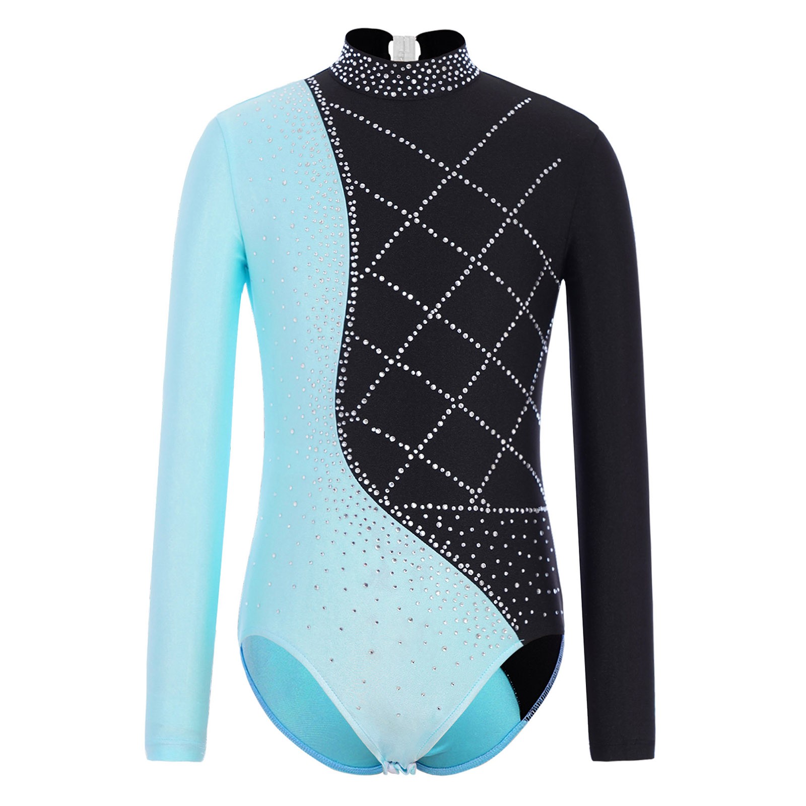 Girls Bodysuit Rhythmic Ballet Shiny Unitard Skating Leotard Color Block Jazz