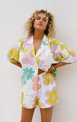 SABO Seona Top and Shorts Matching Set Bubblegum Floral Tropical Print Size S/M