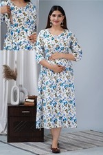 Handmade Small FLOWERS Block Print Maternity Gown comfortable casual wear dress