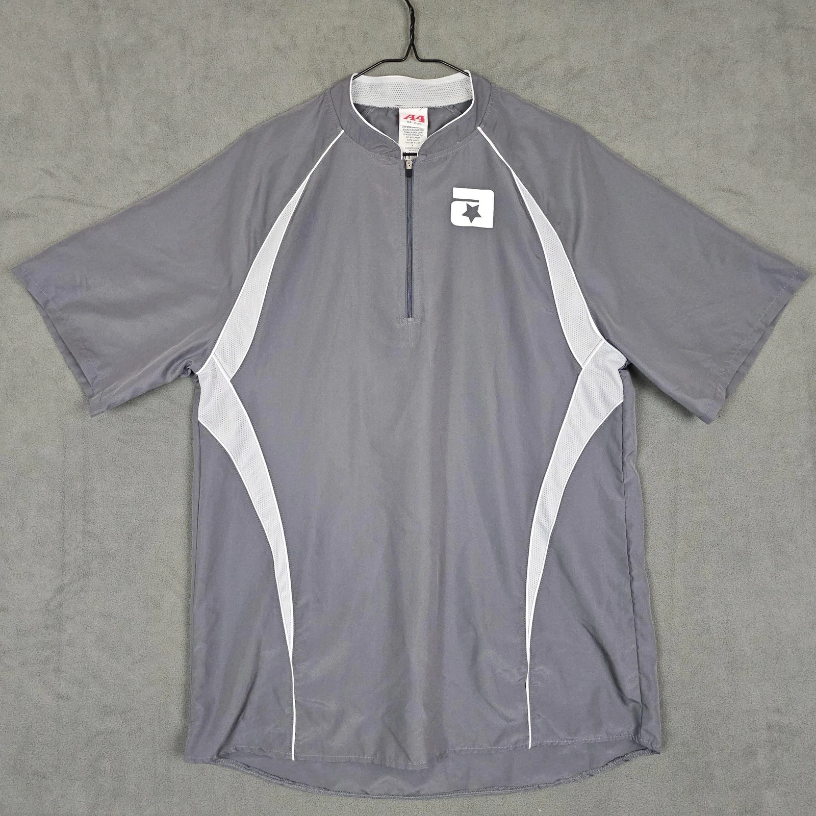 A4 Shirt Mens Small Gray White 1/4 Zip Raglan Athletic Short Sleeve Performance
