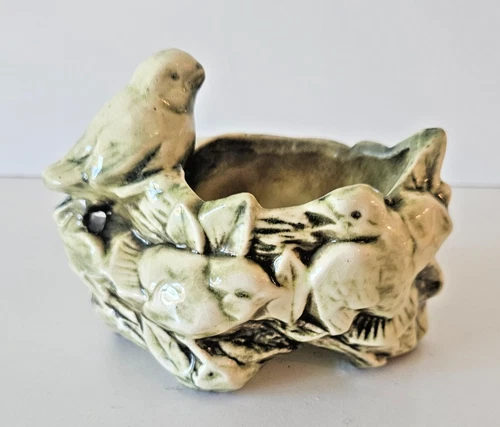 Vintage McCoy Bird Family Green Planter / Vase Very Cute!