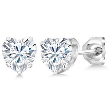 925 Sterling Silver Stud Earrings Heart Shape Moissanite 0.84 Cttw 
