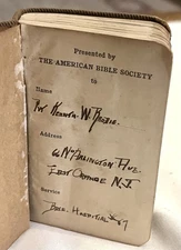 1917 WWI New Testament Pocket Bible Given To Wounded Soldier at Base Hospital.