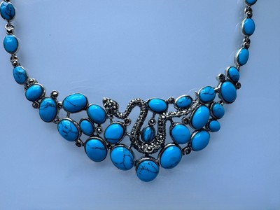 Atemberaubende blaue Türkis Markasiten 925 Sterling Silber Schlangenkette