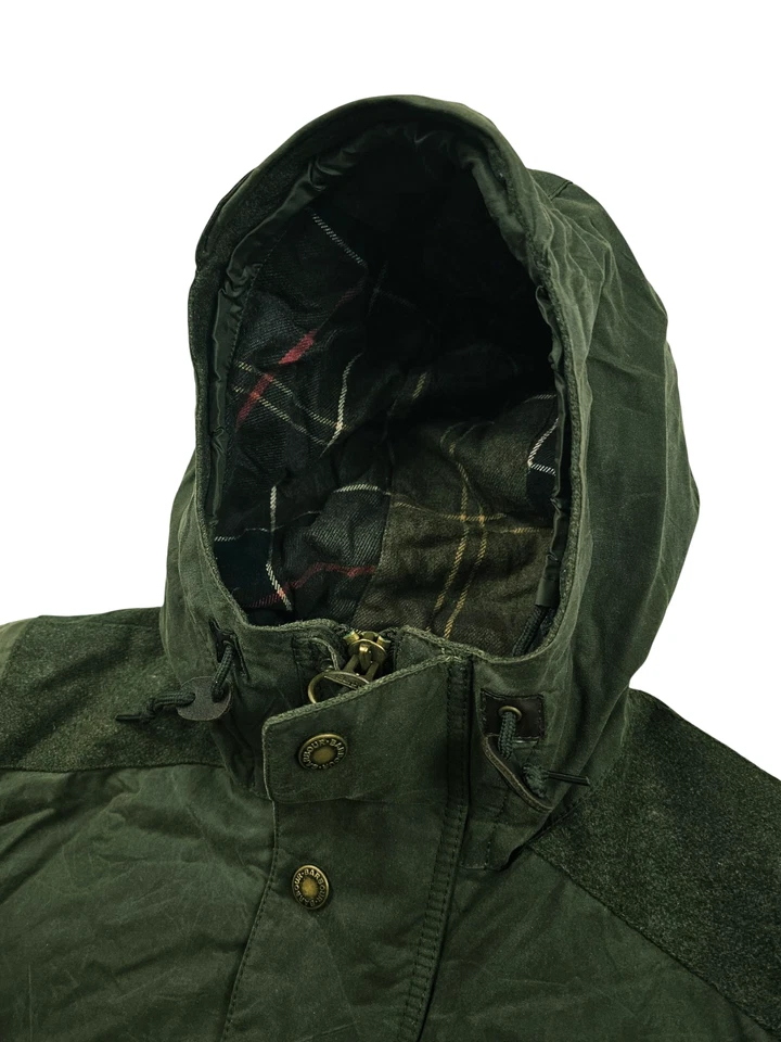 *HOT Men's BARBOUR @ WADDOW TARTAN PARKA HOOD LINED WOOL SAGE GREEN WAXED Coat M - Image 3 of 4