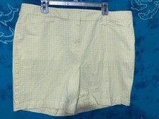 NWOT Wmns Lands  End Buttercup Yellow Gingham Cotton Flat Front Chino Shorts 18
