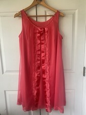 1960s Babydoll Nightie Chiffon and Lace Double Layer Coral Bow Size M
