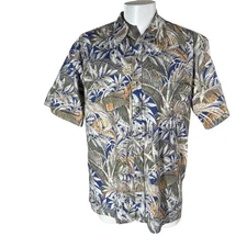 Cooke Street Hawaiian Aloha Shirt XL Floral Tropical Leaves Green Blue Gold