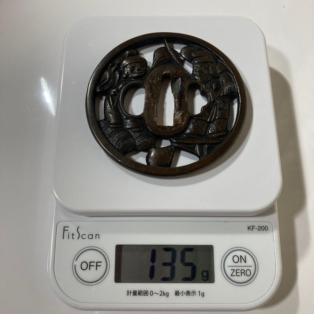 Edo Period Tsuba Ebisu Daikoku Copper 78x79 mm 135 g Collectible Japan
