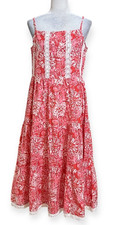 Kessa Women’s Boho Floral Maxi Dress Pink Red Print Lace Trim Spaghetti Size S