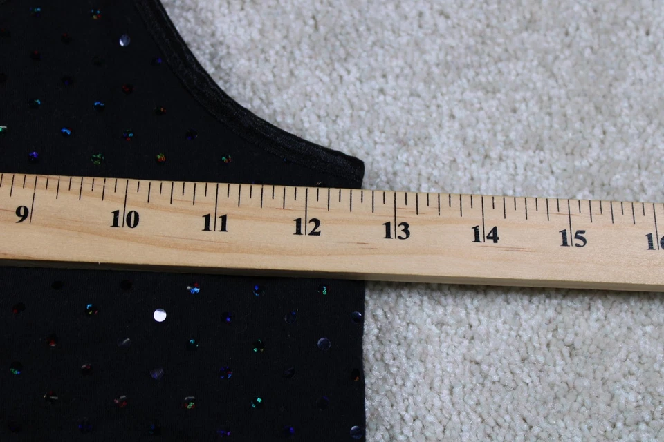 So Tank Top Womens 12 Black Sequin Camisole Adjustable Strap Party Shirt - Image 2 of 4