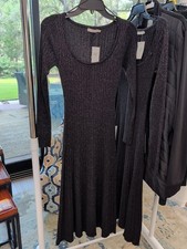 New Nordstrom LUSH Small  Scoop Neck Knit Sweater Dress Fit Flared Black Ribbed 