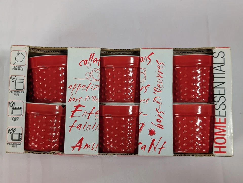Juego de 6 mini cuencos de porcelana Ramekin Home Essentials & Beyond Red Hobnail Foto 2 de 4