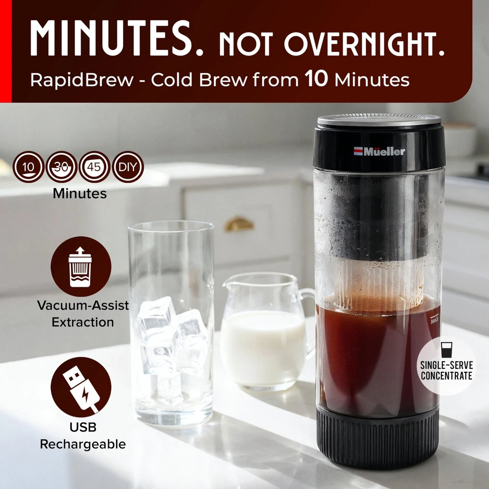 Mueller RapidBrew Cold Brew Iced Coffee Maker – 10 Min Fast Brew Portable Rec... - Image 2 of 4