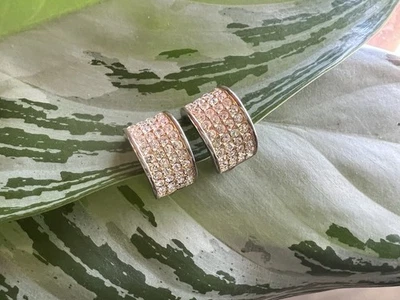 Boucles d’oreilles anciennes plaqué or strass verre diamants doré clips anneaux - Photo 1/4