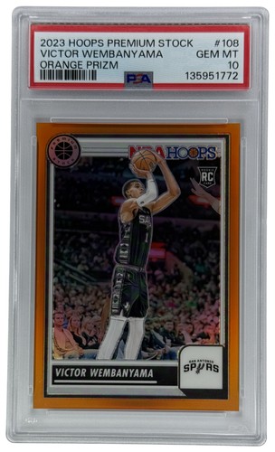 2023 Panini NBA Hoops Premium Stock Victor Wembanyama #108 Orange /299 RC PSA 10