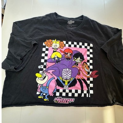 Cartoon Network Powerpuff Girls Villains Crop Top Women XL Black Y2K Graphic Tee