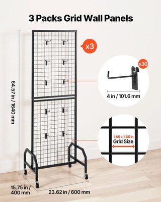 VEVOR 3 Packs Grid Wall Panels, 1.9 x 5.4 ft Wire Grid Panels Display Rack, Mova