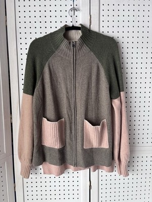 White Stuff Superfine Merino Wool Zip Colorblock Sweater Cardigan UK10 / US Med