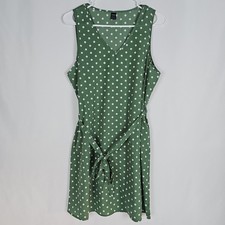 SHEIN Women’s Green/White Polka Dot A-Line V-Neck Tie Waist Dress, Size: L