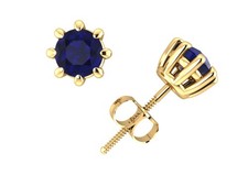 0.75Ct Round Cut Blue Sapphire Basket Stud Earrings 14k Gold Prong AAA ScrewBack