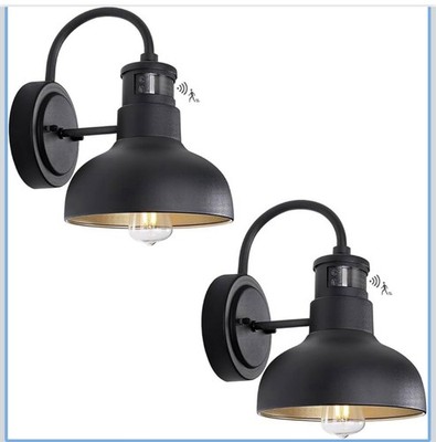 GOALPLUS Outdoor Barn Gooseneck Wall Sconce Dusk-Dawn Motion 7in Black/Gold