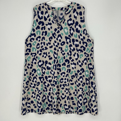 HoneyMe Curvy Womens Tank Dress Mini Animal Print Leopard V-Neck Tan/Green NEW