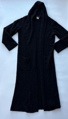 CIVIDINI Cashmere Long Duster Coat Hooded Maxi Cardigan Black Italy Sz 40