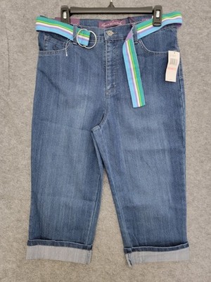 NWT Gloria Vanderbilt Amanda Capri Jeans Dark Wash Ring Belt Classic Stretch 10