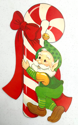 #ad Eureka Christmas Holiday Elf Carrying Candy Cane Paper Die Cut Wall Decoration $12.99