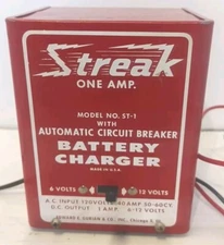 Vintage "STREAK-One Amp" Battery Charger 6-12 Volt Very Rare. Tested Works Great